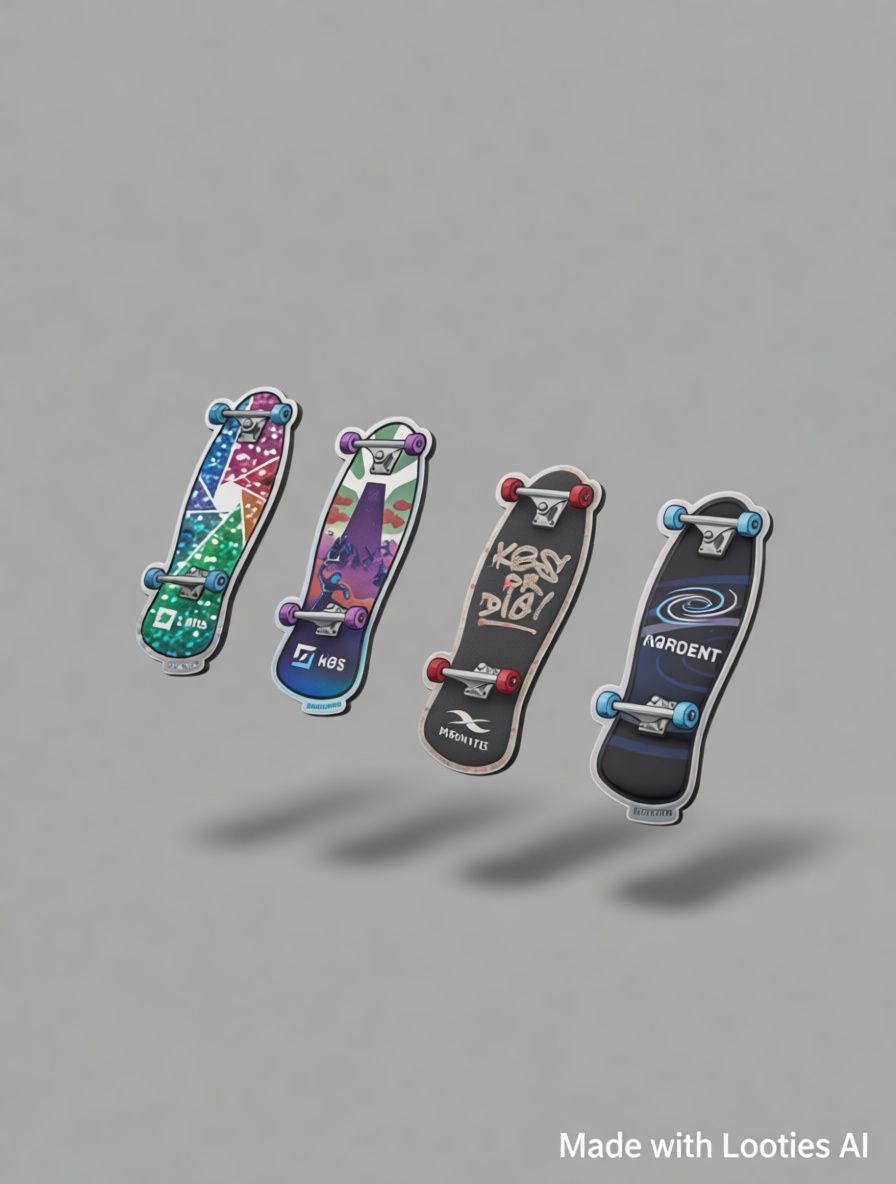 4 Holographic "AI & Skateboard" Stickers - 1