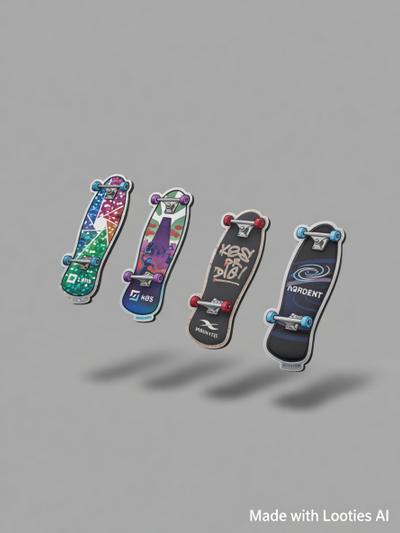 4 Holographic "AI & Skateboard" Stickers